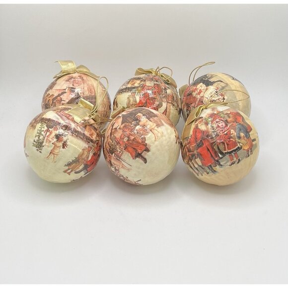 Vintage Paper Mache Christmas Ball Ornaments Victorian Mid Century MCM Set Of 6 - Picture 1 of 7
